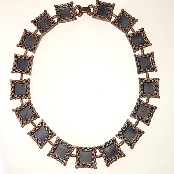 VINTAGE RENOIR "EBONY LACE" COPPER PARURE 3 PC. SET - Picture 4 of 14